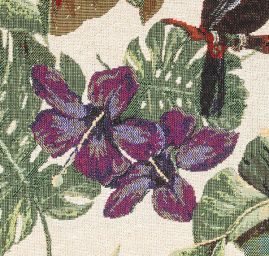 Dekorační látka se vzorem tropických květů a tukana