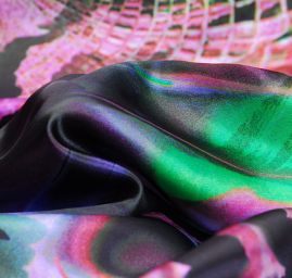 Satén koláž zvířecí motivy růžová/zelená/tyrkysová