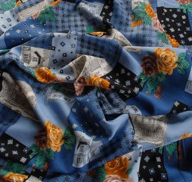 Viskozová šatovka vzor patchwork modrá