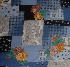 Viskozová šatovka vzor patchwork modrá