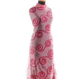 Krep šifon výšivka velká spirála růžová II.jakost