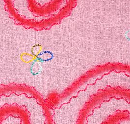 Krep šifon výšivka velká spirála růžová II.jakost