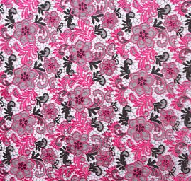 Efektní krajka na tylu motiv květy fuchsiová/černá