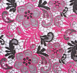 Efektní krajka na tylu motiv květy fuchsiová/černá