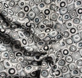 Dekorační látka čtverce a kruhy malé, černobílé