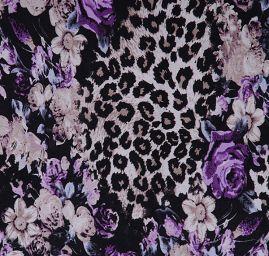 Úplet tlač zvierací motív / kvety fialový