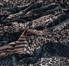 Úplet tisk zvířecí motiv/vlnky tm. zelený