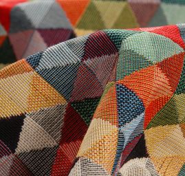 Dekorační látka retro vzor barevné trojúhelníky