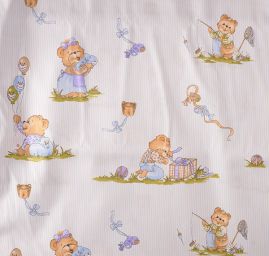 Bavlněná látak tisk medvídci/proužek modrý