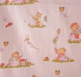Bavlněná látka tisk medvídci/proužek růžový