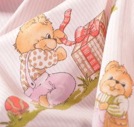 Bavlněná látka tisk medvídci/proužek růžový