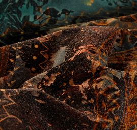 Kostýmová látka metalický tisk květinový motiv