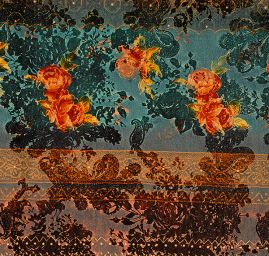 Kostýmová látka metalický tisk květinový motiv