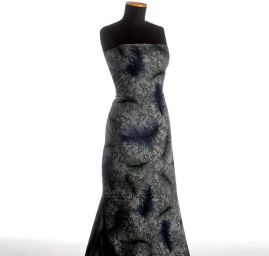 Bavlněné plátno tisk modrá a zelená pírka