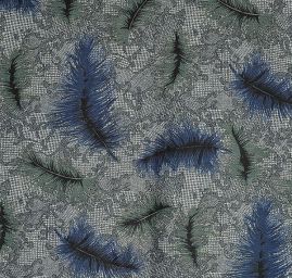 Bavlněné plátno tisk modrá a zelená pírka