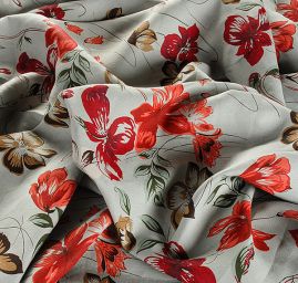 Lněná látka tisk motiv květin