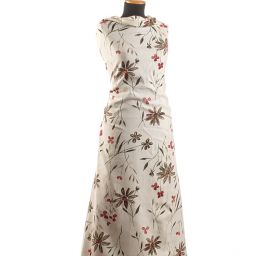 Lněná látka tisk motiv květin smetanová