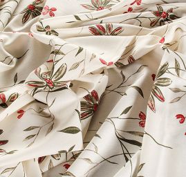 Lněná látka tisk motiv květin smetanová