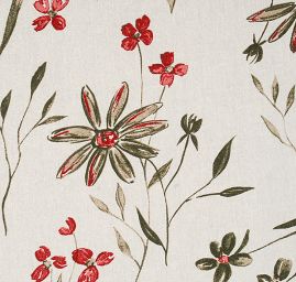 Lněná látka tisk motiv květin smetanová