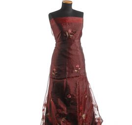 Organza květinová bordurová výšivka vínová