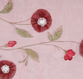 Organza květinová bordurová výšivka vínová