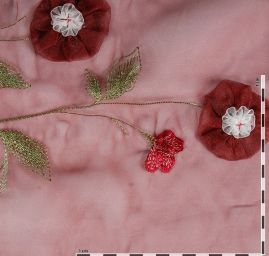 Organza květinová bordurová výšivka vínová