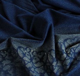 Riflovina pružná tisk ornamentu modrá II.jakost