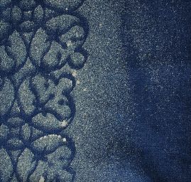 Riflovina pružná tisk ornamentu modrá II.jakost