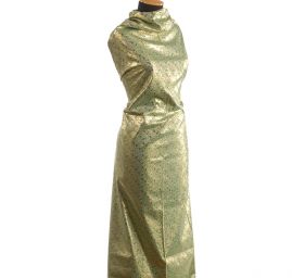 Brokát jemný paisley motiv zlatozelený