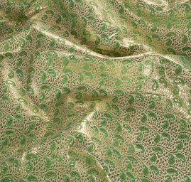 Brokát jemný paisley motiv zlatozelený