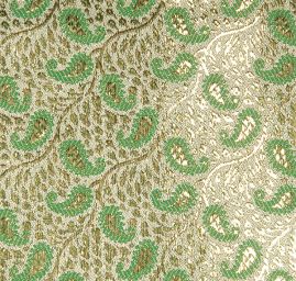 Brokát jemný paisley motiv zlatozelený