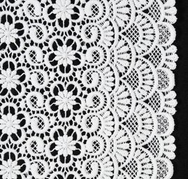 Bavlněná hrubá krajka květinový vzor bílá