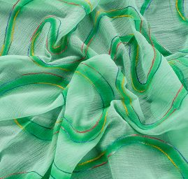 Krep šifon výšivka vlnky zelený III.jakost