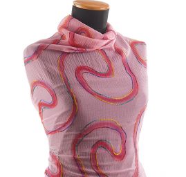 Krep šifon výšivka vlnky růžový II.jakost