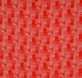 Viskozová šatová látka vzor patchwork červená bílá