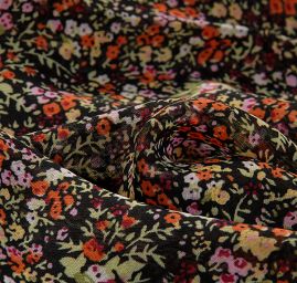 Jemný pružný šifon motiv drobných květů černý II.jakost