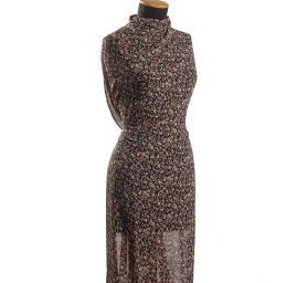 Jemný pružný šifon motiv květů černý