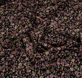 Jemný pružný šifon motiv květů černý