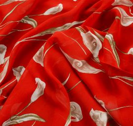 Šifon viskozový květinový se vzorem květu kaly červený