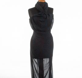 Voál bavlna směs vzor květy modrá/hnědá