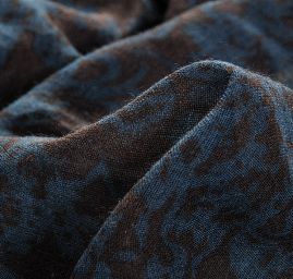 Voál bavlna směs vzor květy modrá/hnědá