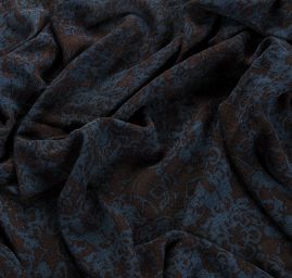 Voál bavlna směs vzor květy modrá/hnědá