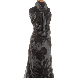 Voál bavlna směs velké květy hnědášedá