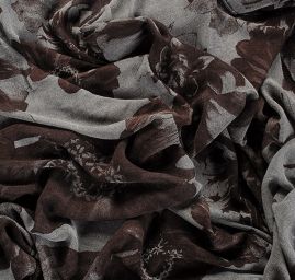 Voál bavlna směs velké květy hnědášedá
