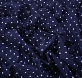 Žoržetový úplet vzor puntík bílá/tm.modrá velký