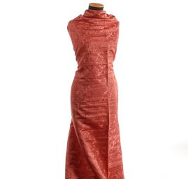 Žakárová látka květinový motiv pastel červená