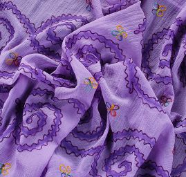 Krep šifon výšivka velká spirála levandulová II.jakost
