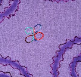 Krep šifon výšivka velká spirála levandulová II.jakost