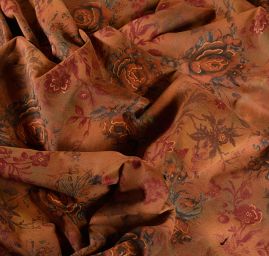 Pružný manšestr květinový vzor hnědý