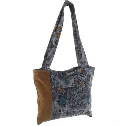 Pružný manšestr barokní motiv modrý 